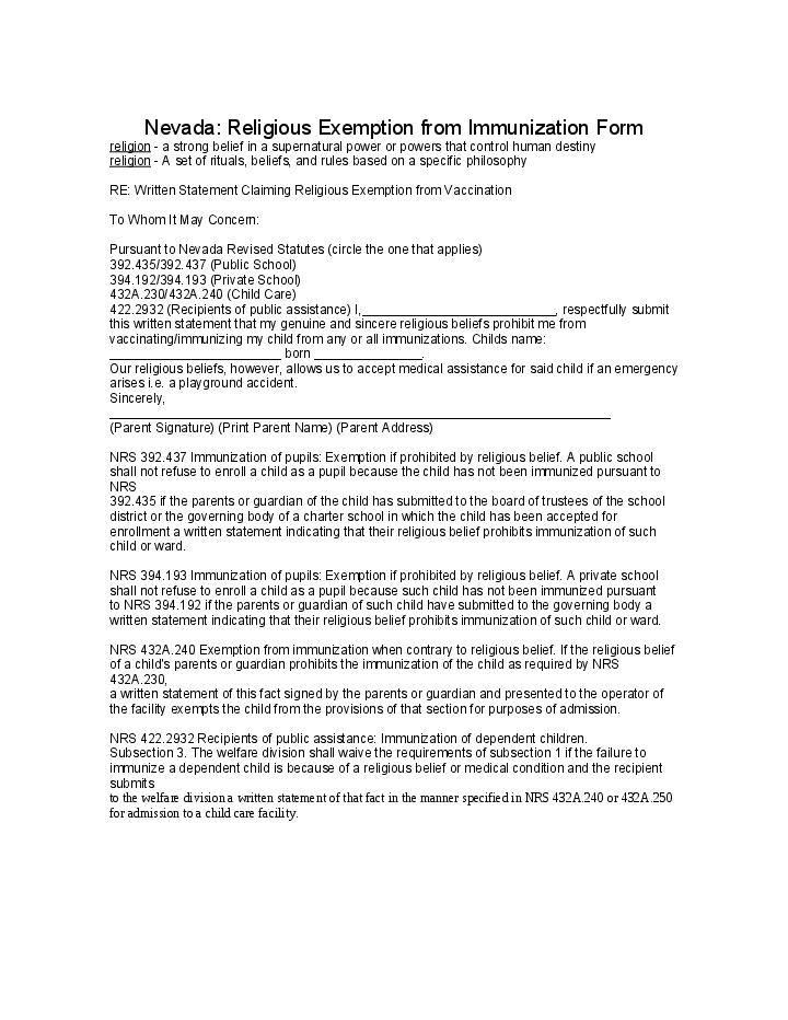 Nevada vaccine exemption form pdf Flow Template