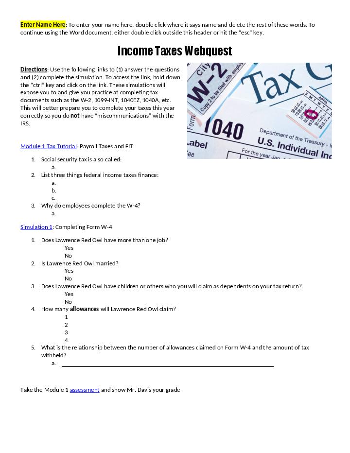 Taxes webquest answer key Flow Template