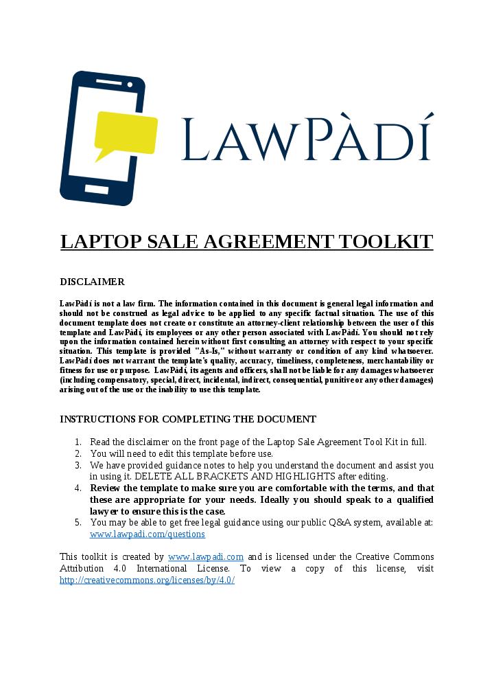 Laptop sale agreement Flow Template