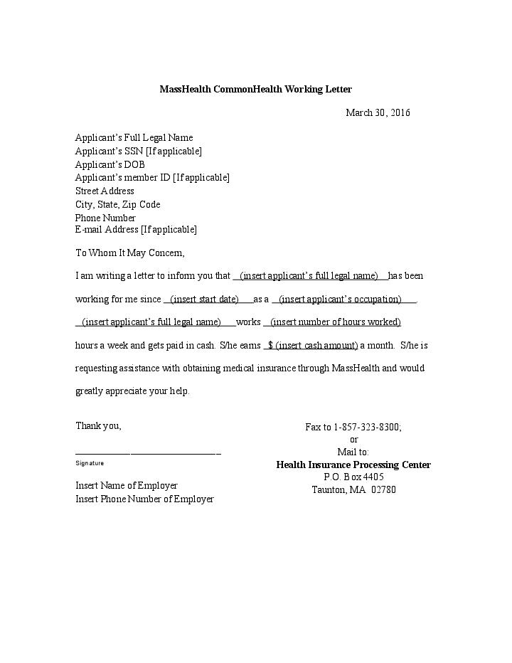 Masshealth commonhealth working letter Flow Template