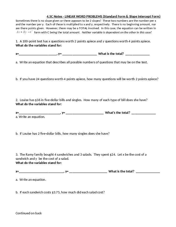 Standard form word problems Flow Template
