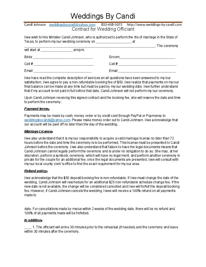 Wedding officiant contract pdf Flow Template