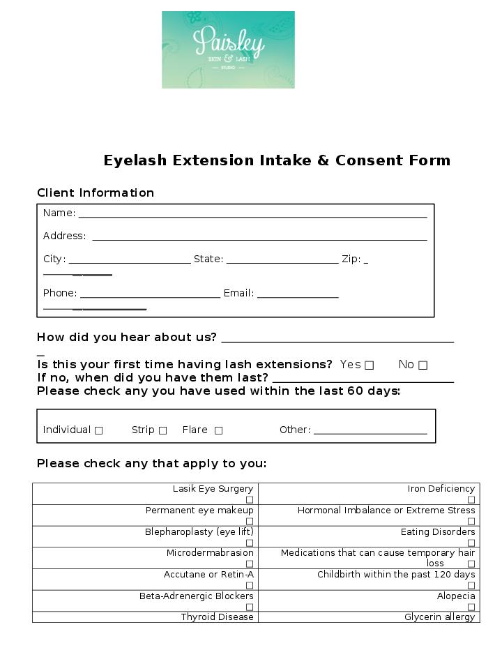 Eyelash extension form Flow Template