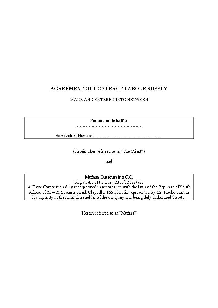 Labour supply contract agreement Flow Template
