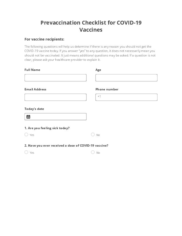Prevaccination Checklist for COVID-19 Vaccines 