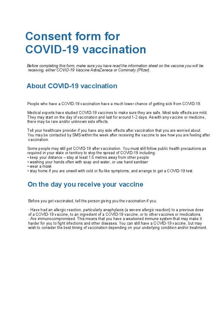 Consent for COVID-19 Vaccination 