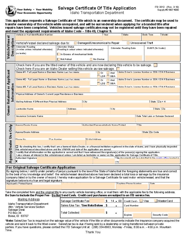 Certificate of Title Application Flow Template for Idaho