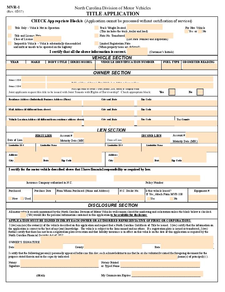 North Carolina Title Application Flow Template for New Mexico