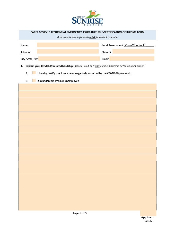 Self-Certification of Income Flow Template for California