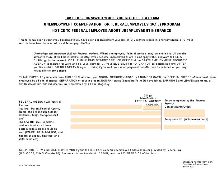 Notice to Federal Employee About Unemployment Insurance 