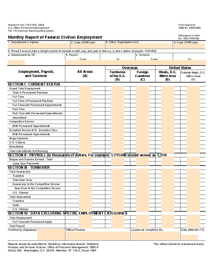Monthly Report of Federal Civilian Employment Flow Template for California