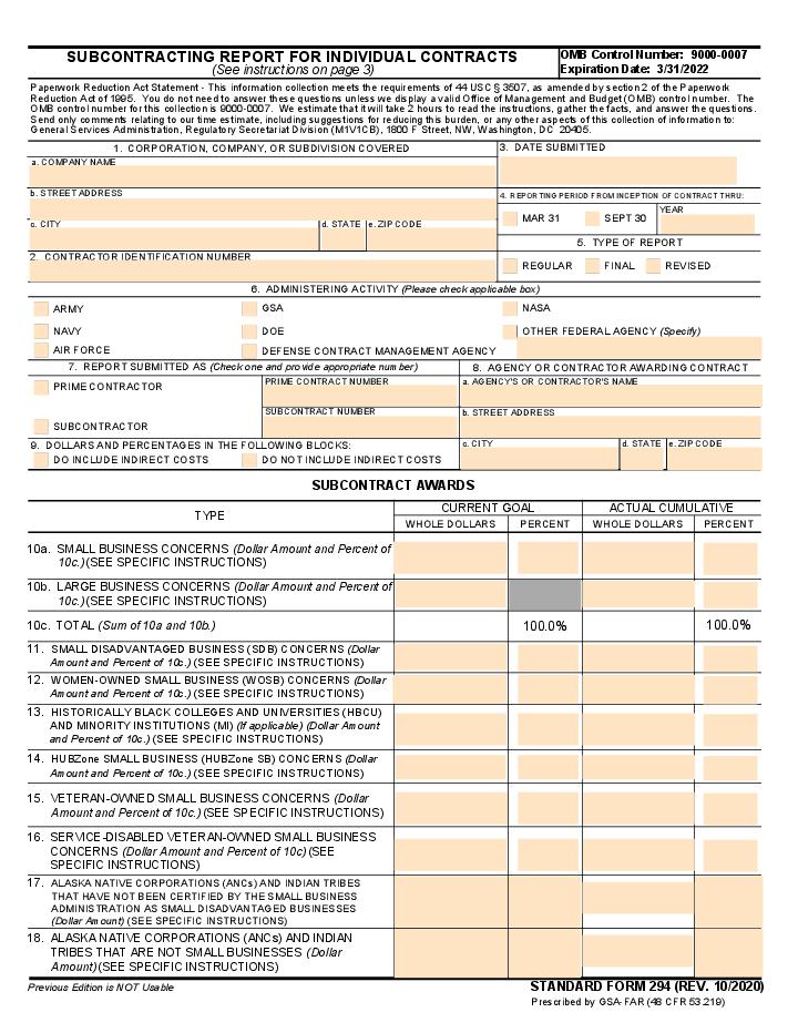 Subcontracting Report for Individual Contracts Flow Template for Downey