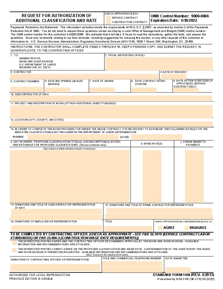 Request for Authorization of Additional Classification and Rate 