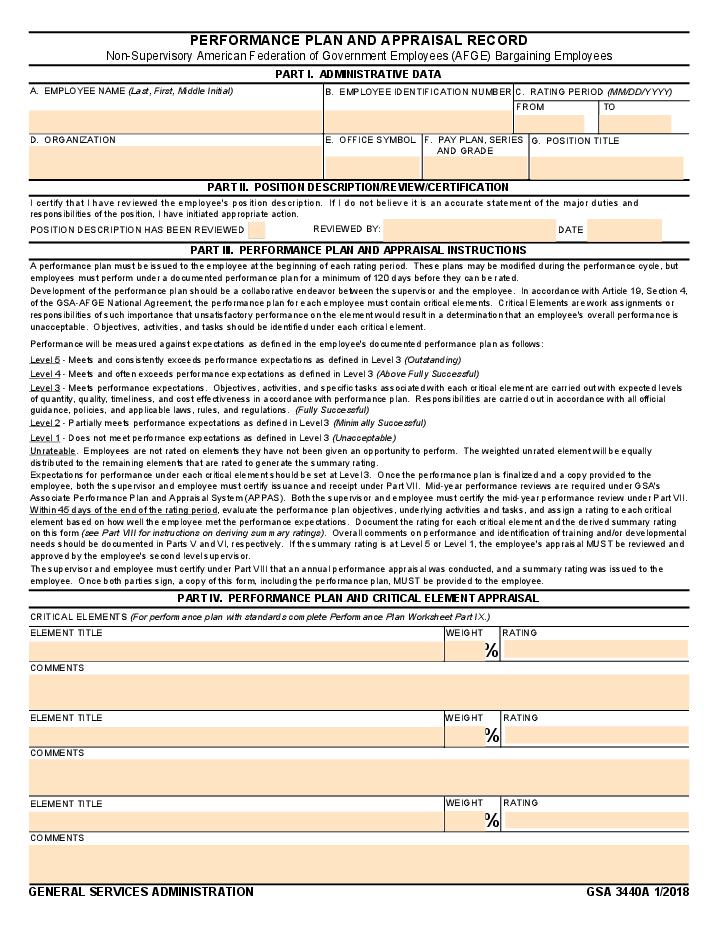 Performance Plan and Appraisal Record - Non-Supervisory AFGE Bargaining Employees 