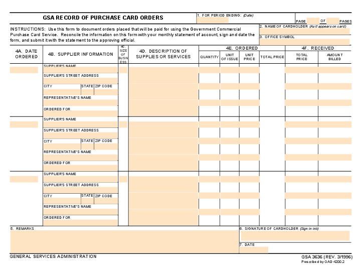 GSA Record of Purchase Card Orders Flow Template for Killeen