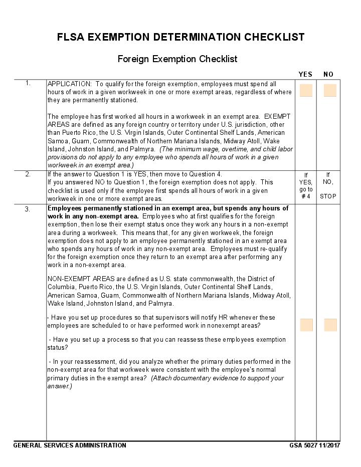 FLSA Exemption Determination Checklist - Foreign Exemption 