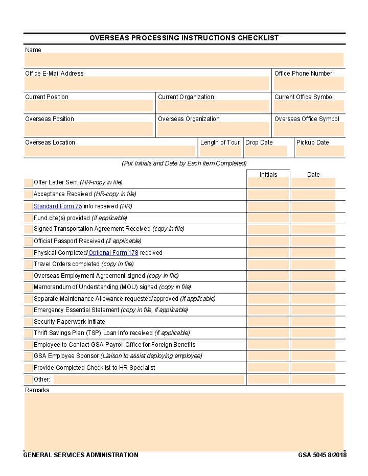 Overseas Processing Instructions Checklist 