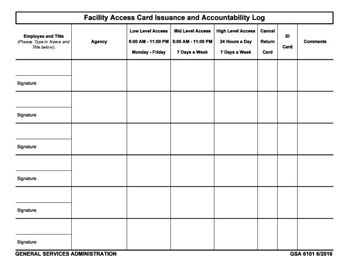 Facility Access Card Issuance and Accountability Log 