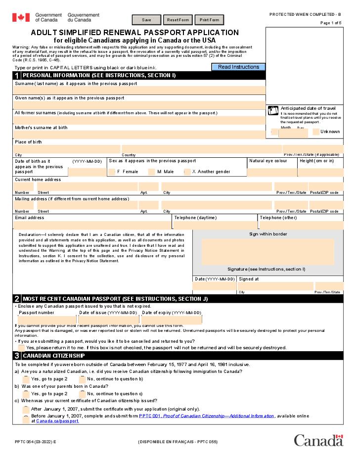 Automate Canada PPTC 054 filling with  template