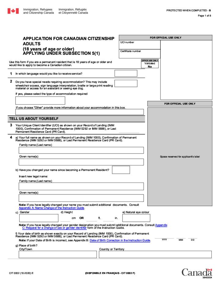 Automate Canada CIT 0002E filling with  template