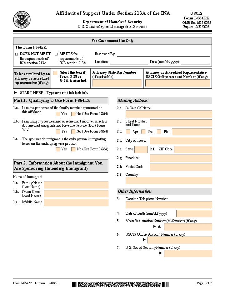 Automate USCIS I-864EZ filling with  template