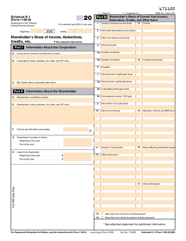 Automate IRS 1120S - Schedule K-1 filling with  template