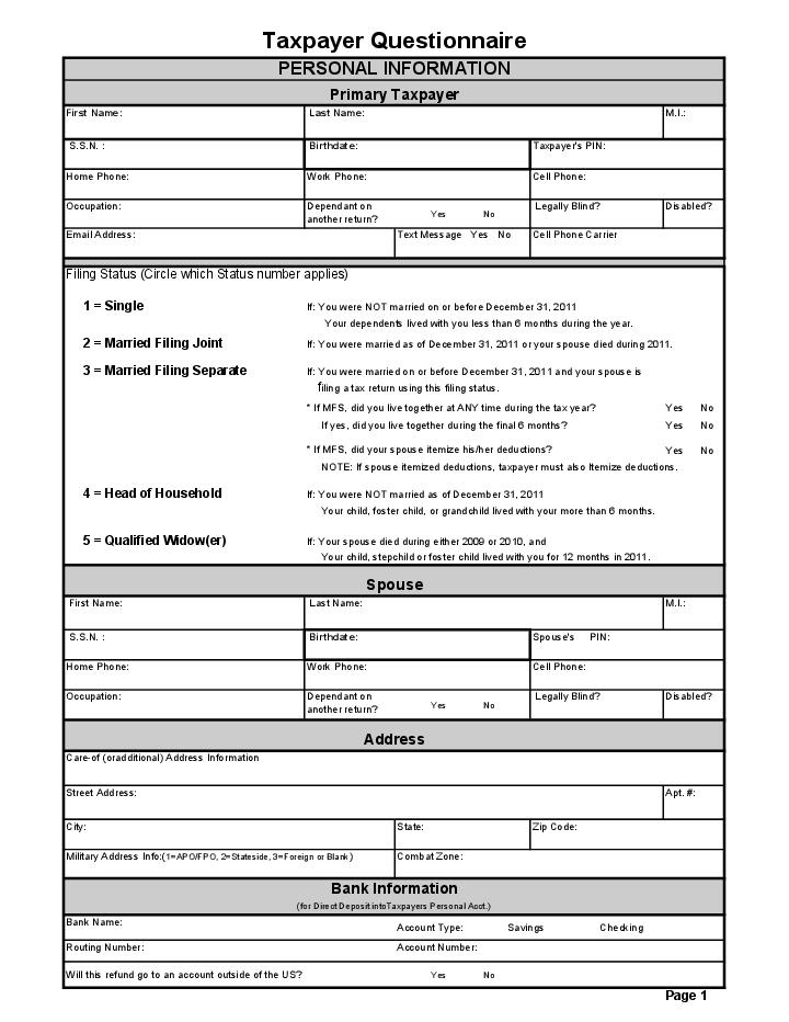 Automate Taxpayer Questionnaire filling with  template
