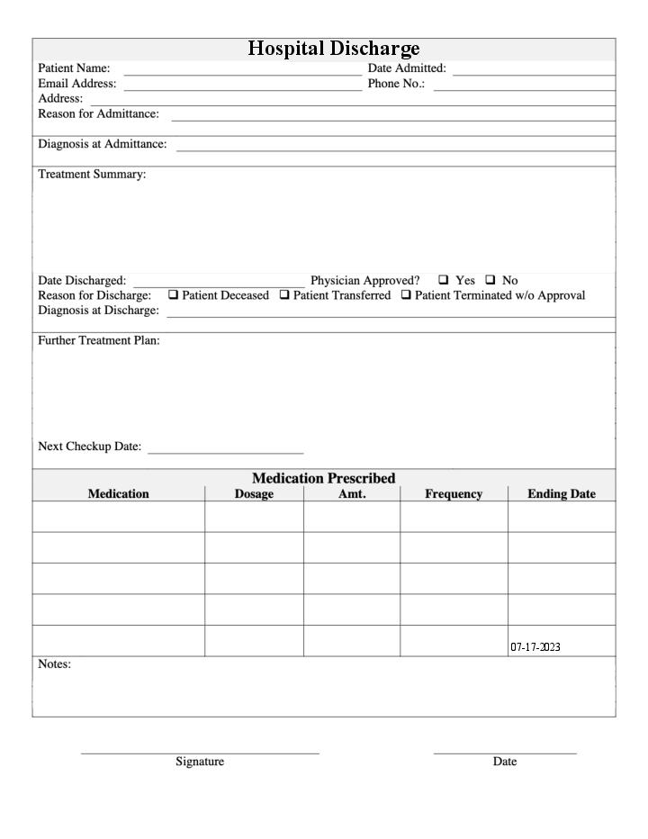 Automate hospital discharge paper Template using DataScope Forms Bot