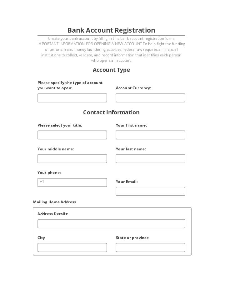 Automate bank account registration Template using AWeber Bot