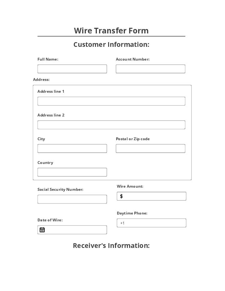 Use DataScope Forms Bot for Automating wire transfer Template
