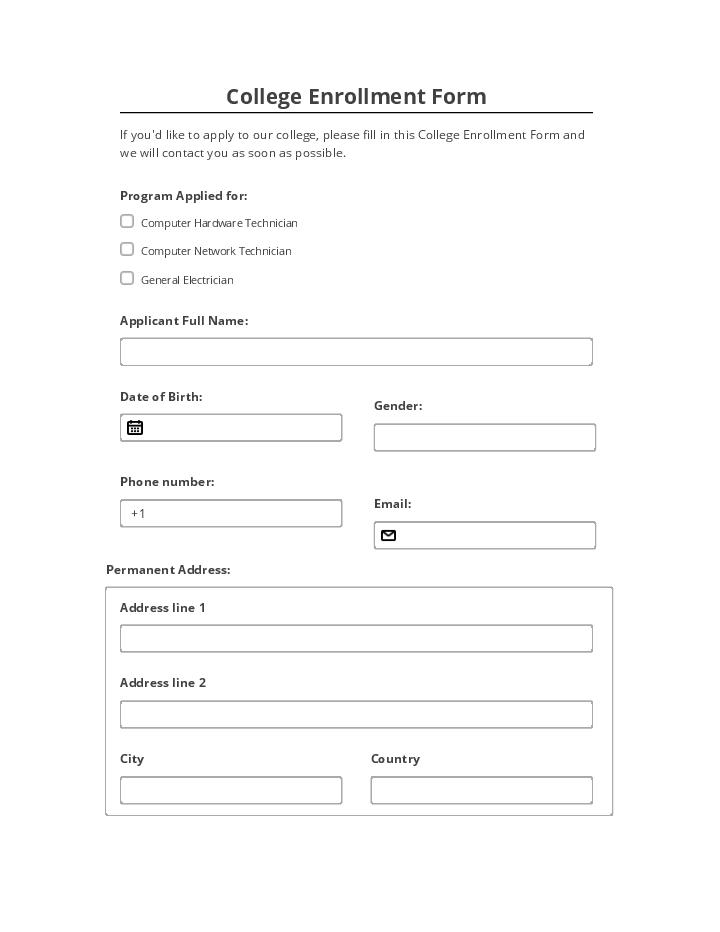 Automate college enrollment Template using Appbot Bot