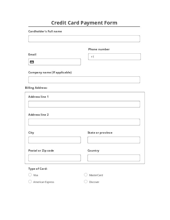 Automate credit card payment Template using myCRM Bot