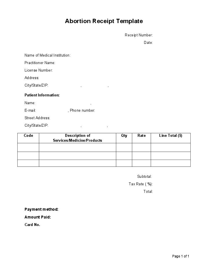 Automate abortion receipt Template using Corporate Merch Bot