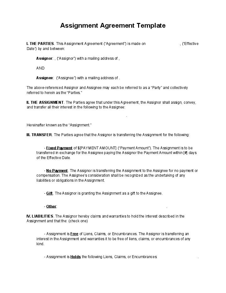 Automate assignment agreement Template using BookingLive Bot