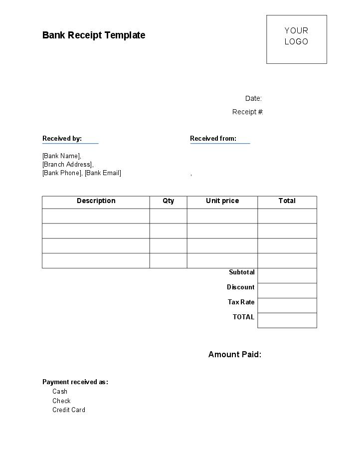 Use Legal Monster Bot for Automating bank receipt Template
