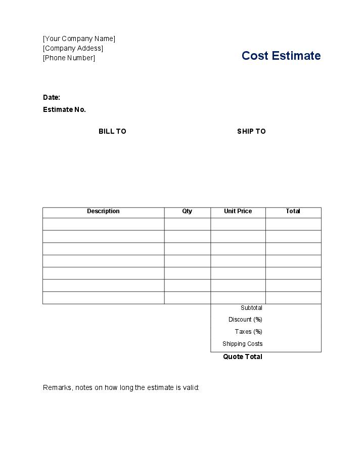 Automate cost estimate Template using Cycle Bot