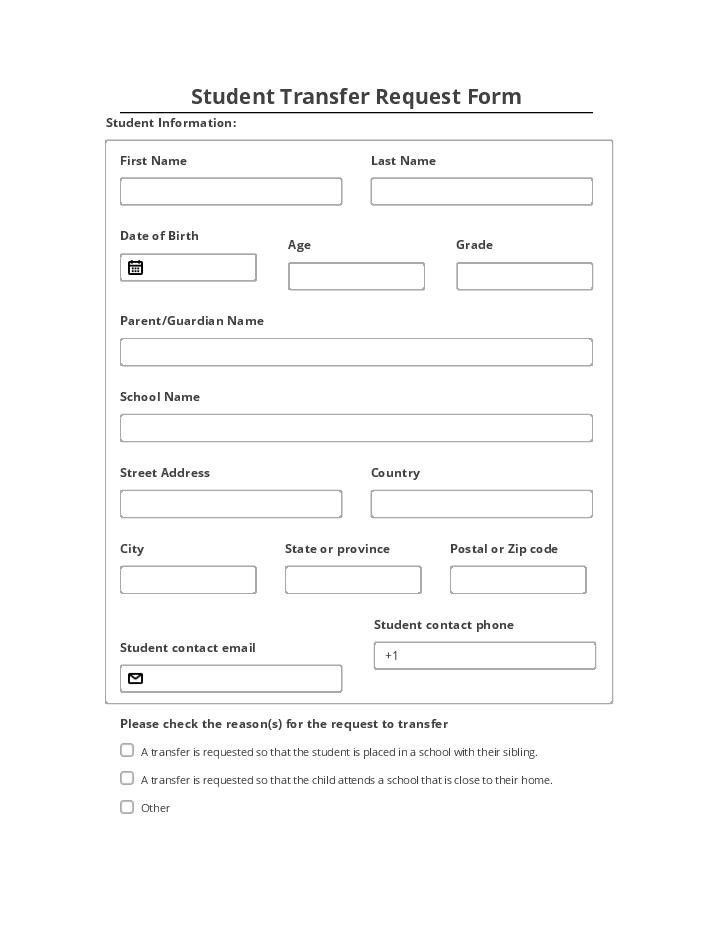Automate student transfer request Template using Maintenance Care Bot