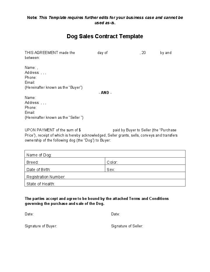 Automate dog sales contract Template using LeadQuizzes 3 Bot