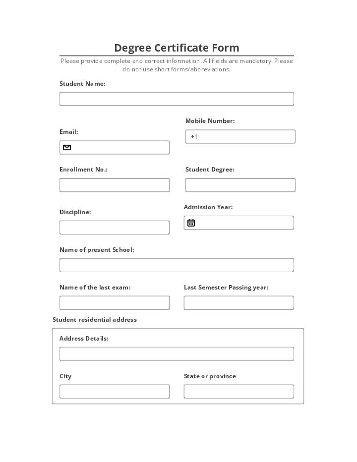 Automate degree certificate Template using Question.to Bot