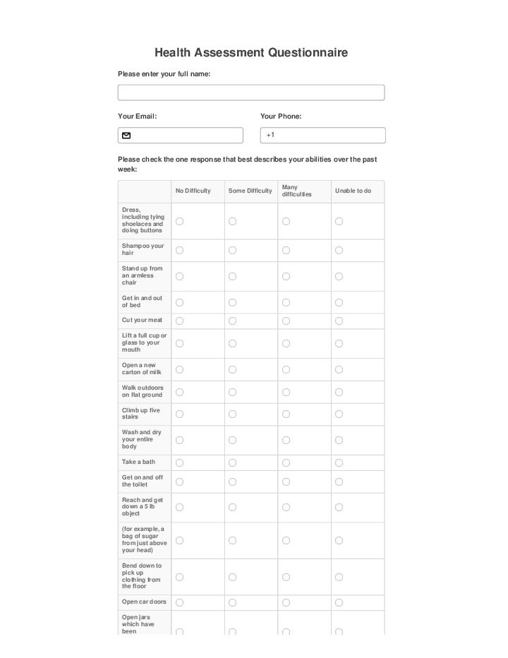 Automate health assessment questionnaire Template using Endear Bot