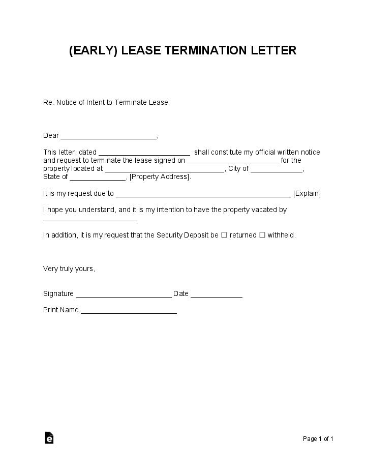 Early Lease Termination Letter