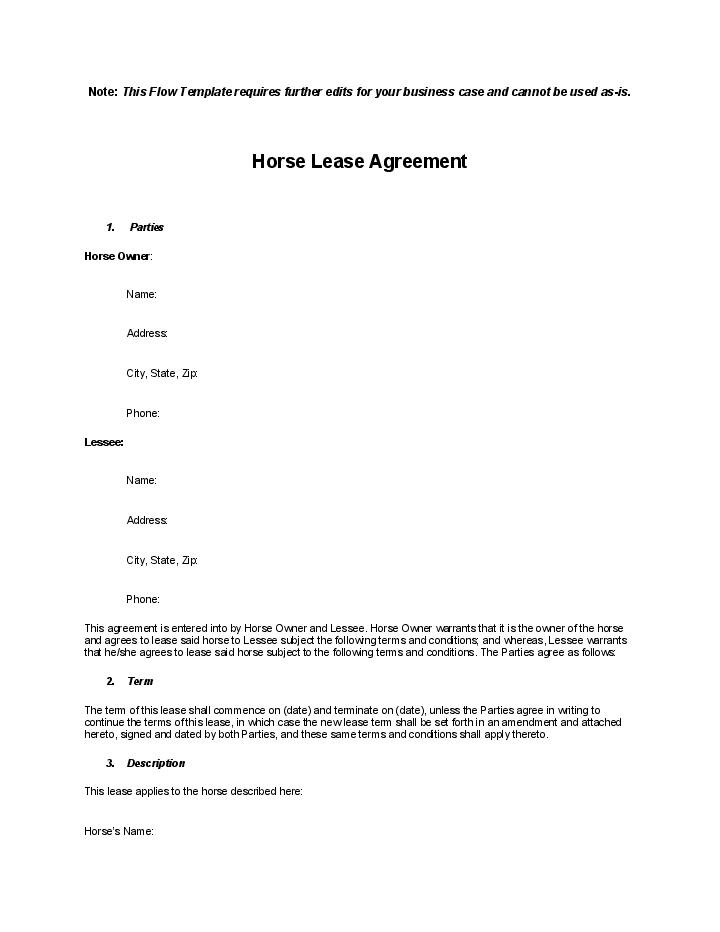 Use sticky.io Bot for Automating horse lease agreement Template