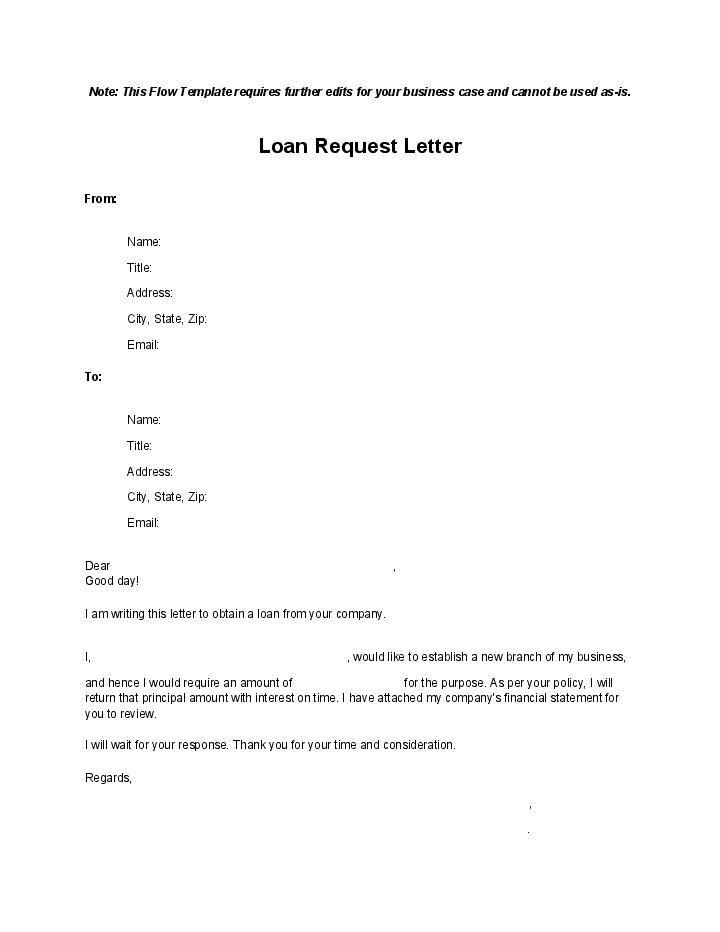 Use EarlyBird Bot for Automating loan request letter Template