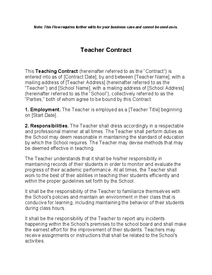 Automate teacher contract Template using Obviously AI Bot