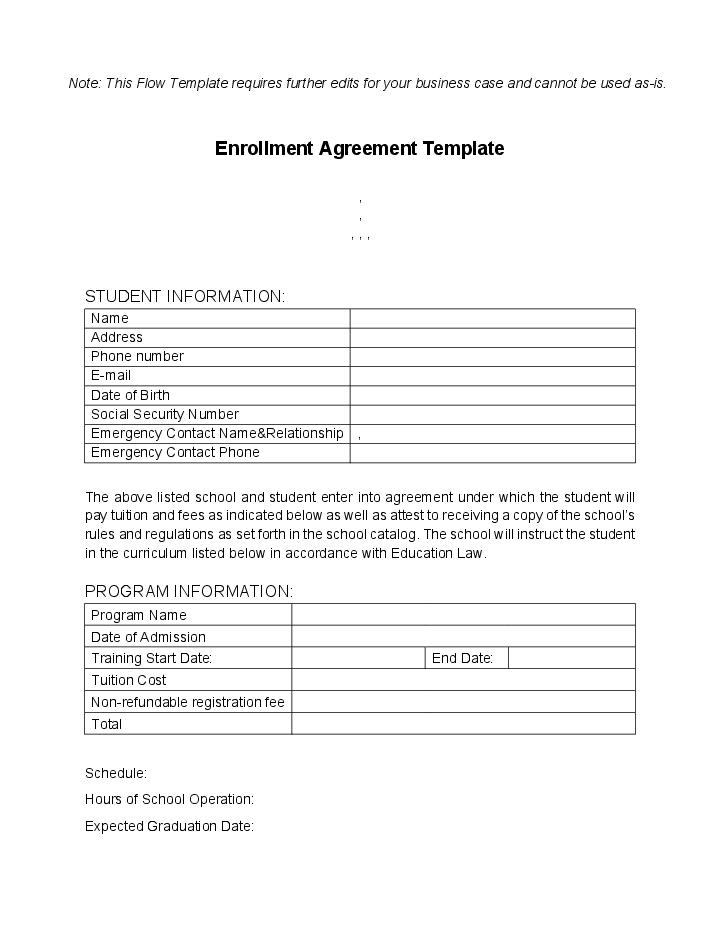 Automate enrollment agreement Template using Moon Invoice Bot