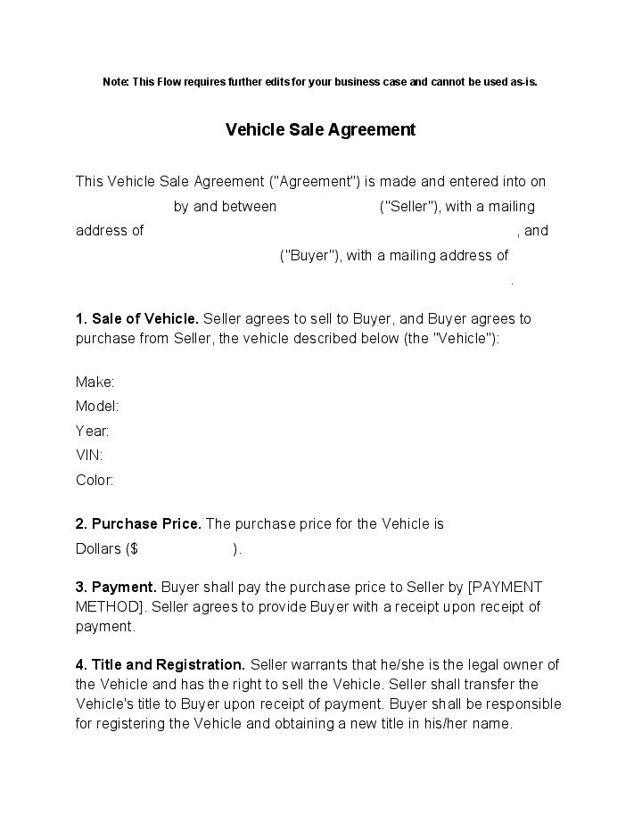 Automate vehicle sale agreement Template using VaultRE Bot
