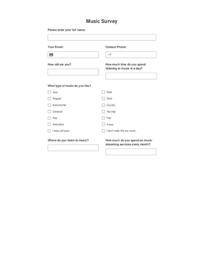 Use Curb Hero Bot for Automating music survey Template