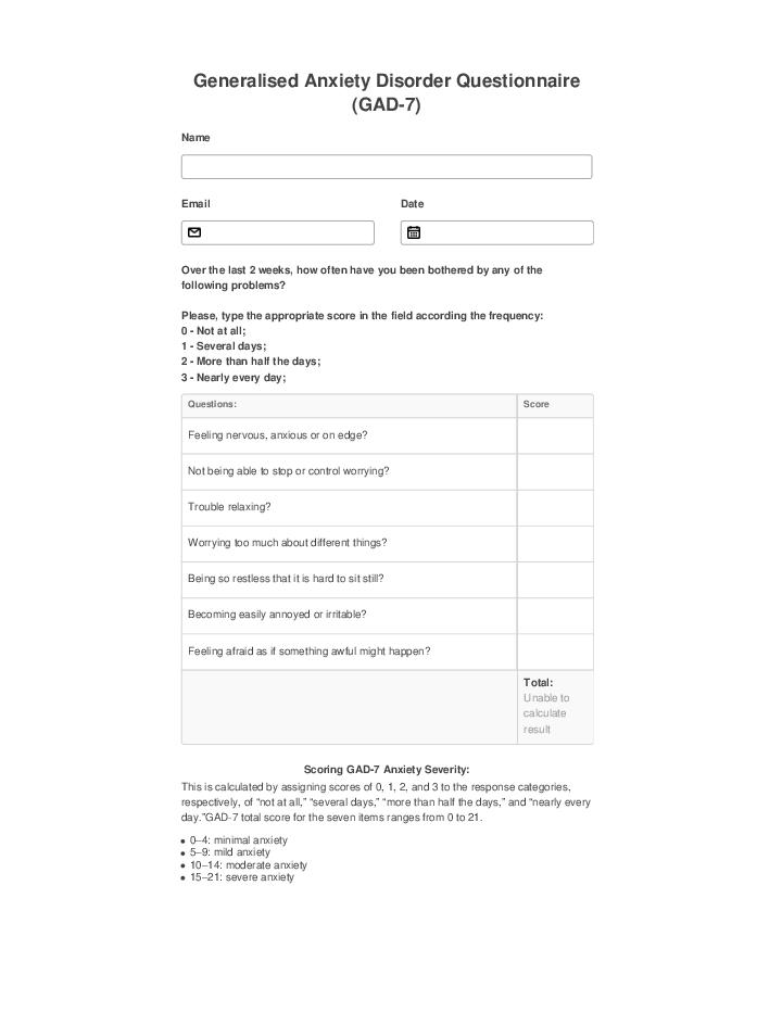 Automate gad 7 questionnaire Template using E-goi Bot