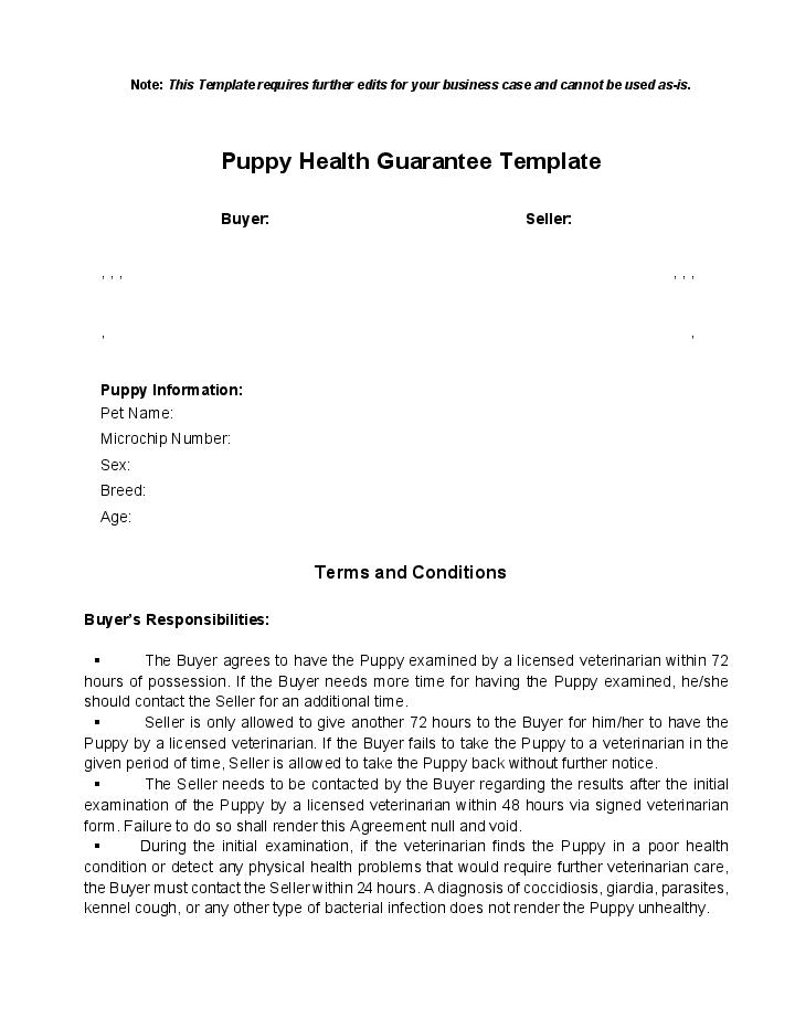 Use Recognize Bot for Automating puppy health guarantee Template