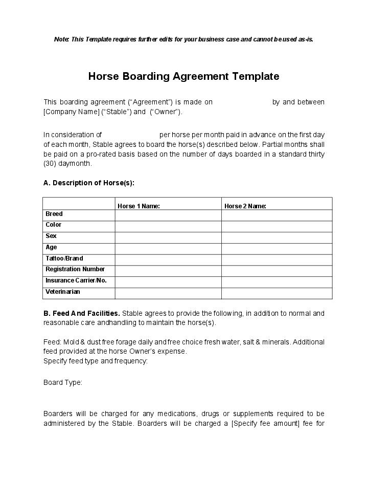 Automate horse boarding agreement Template using Caplena Bot